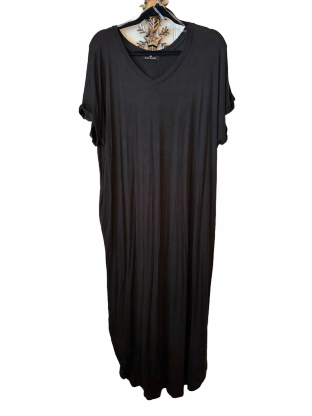Women's Rae Mode Black Maxi Dress Pockets Cuffed Sleeves Size 1XL
